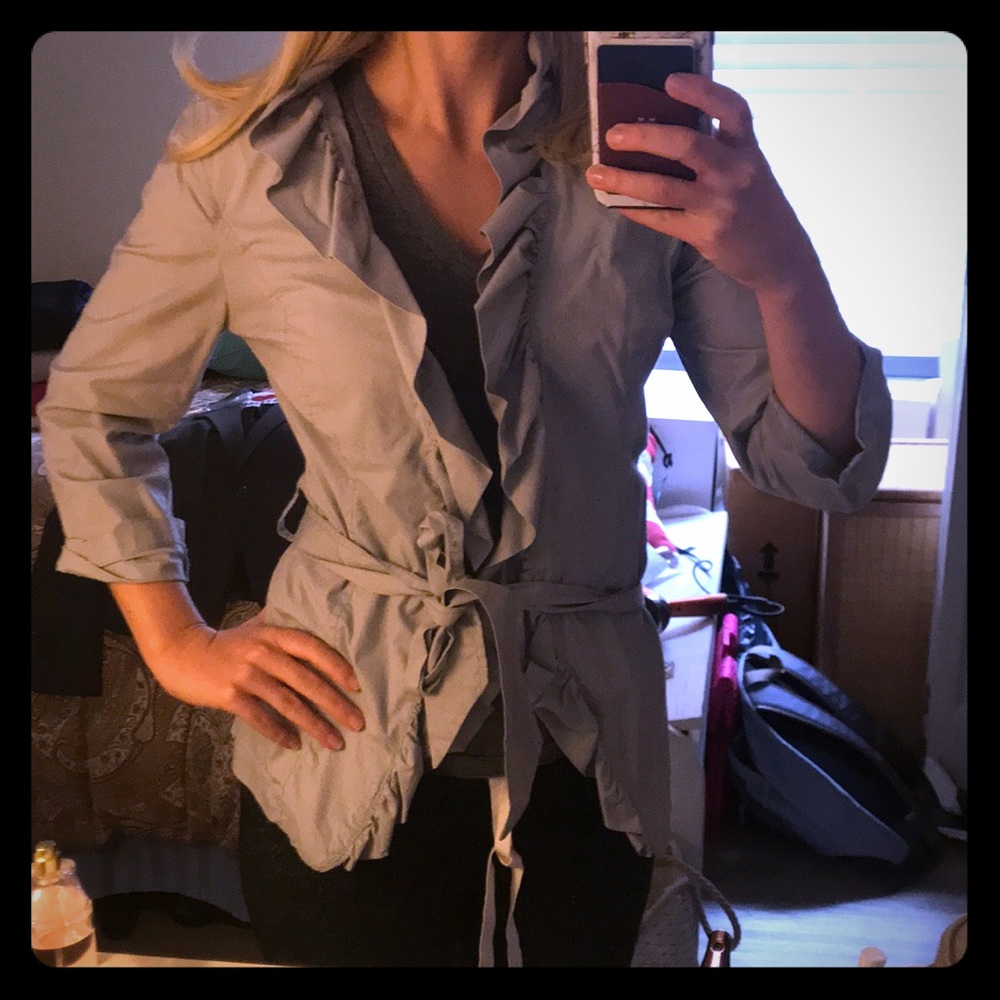 LOFT ruffle collar 3/4 sleeve jacket